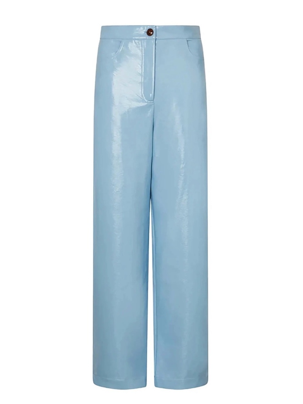 KITRI Light Blue Wide-Leg Faux Leather Pants